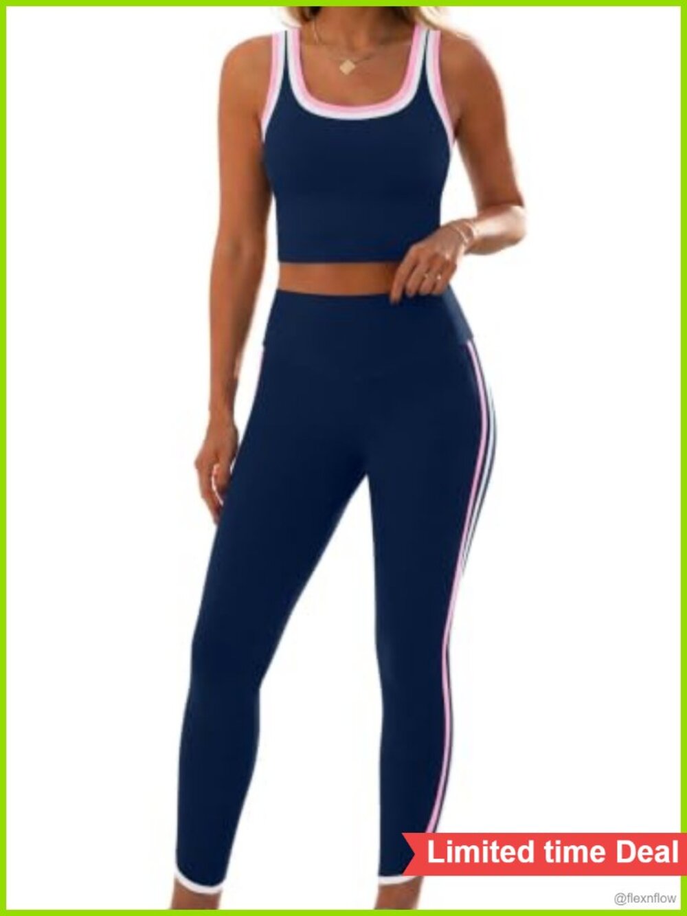 2-Piece Nylon Spandex Yoga Set High Waist Legging Tank Top Workout Athletic